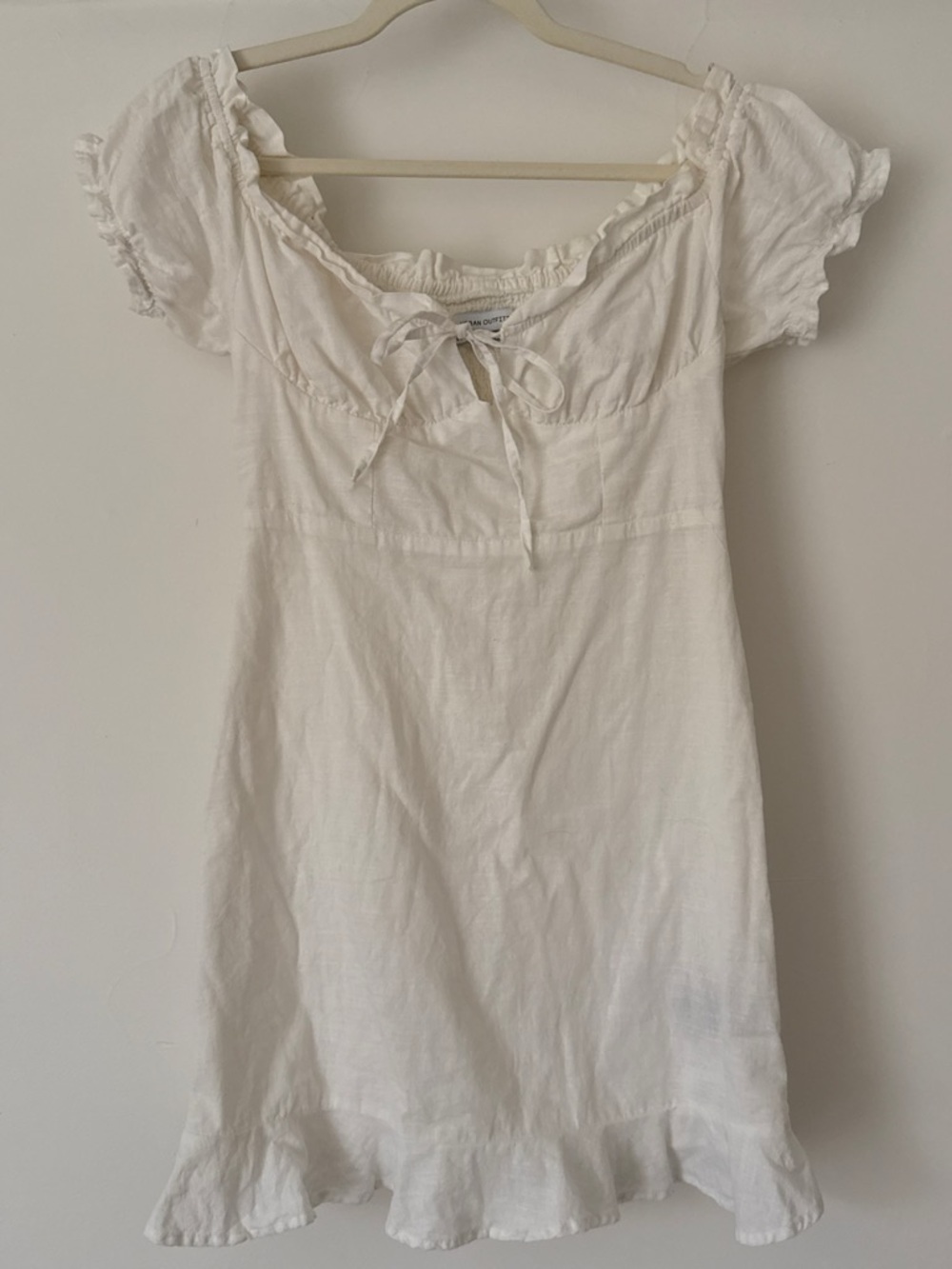 Urban Outfitters 100% Cotton White Milkmaid/Peasant Dress with Tie Neck